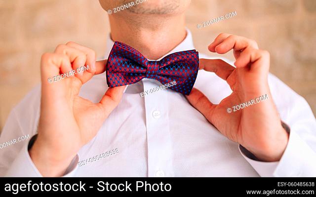 The bow tie. Close the frame. Male chin with bow tie