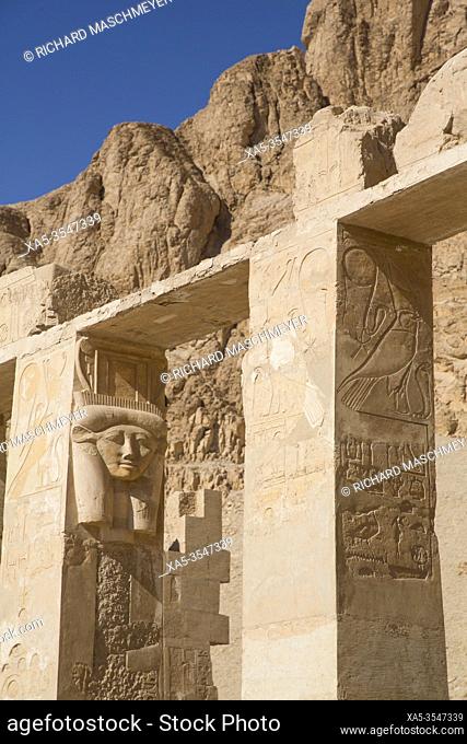 Hathor Column, Temple of Hathor, Hatshepsut Mortuary Temple (Deir el-Bahri), UNESCO World Heritage Site, Luxor, Egypt