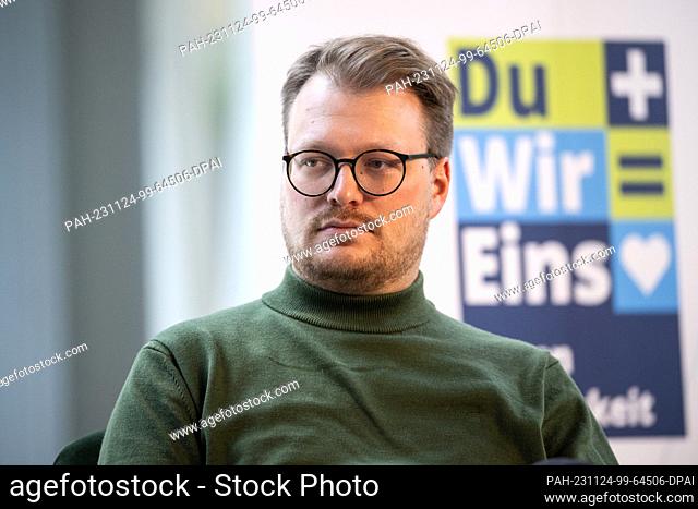 24 November 2023, Berlin: Maxi Gstettenbauer, comedian and author, takes part in the presentation of the study at the North Rhine-Westphalia State...