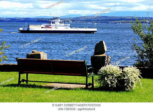 Lake Champlain ferry and Vermont viewed from Essex New York