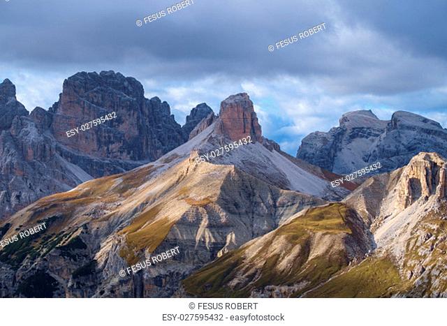 Mountains Panorama of the Dolomites with clouds.Italy