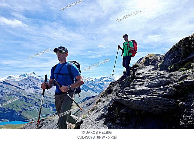 Hiker friends in Mont Cervin, Matterhorn, Valais, Switzerland