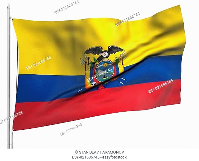 Flying Flag of Ecuador - All Countries Collection. Flag, flagstaff isolated image on white