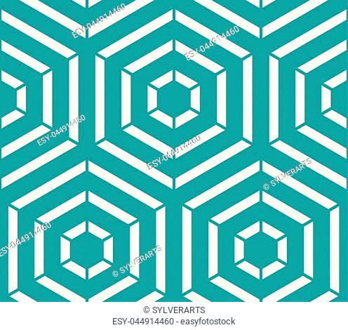 Graphic simple ornamental tile, vector repeated pattern made using cubes and hexagons. Vintage art abstract seamless texture can be used as wallpaper and in...