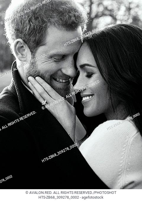 An official engagement photo released by Kensington Palace of Prince Harry and Meghan Markle taken by Alexi Lubomirski earlier this week at Frogmore House