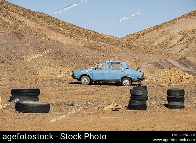 Blue Renault R12, Tourza, Antiatlas, Morocco, Africa