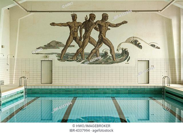 Swimming hall with a wall mosaic of the Aryan master race Herrenmensch, Ordensburg Vogelsang, 1936-1939 educational centre of the NSDAP, today Forum Vogelsang