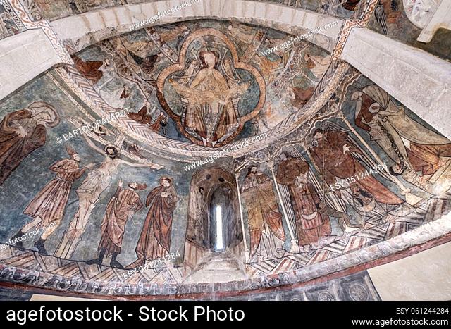 Gothic paintings, apse, Church of San Martín de Tours, Gazeo, Ã. lava, Spain, Europe
