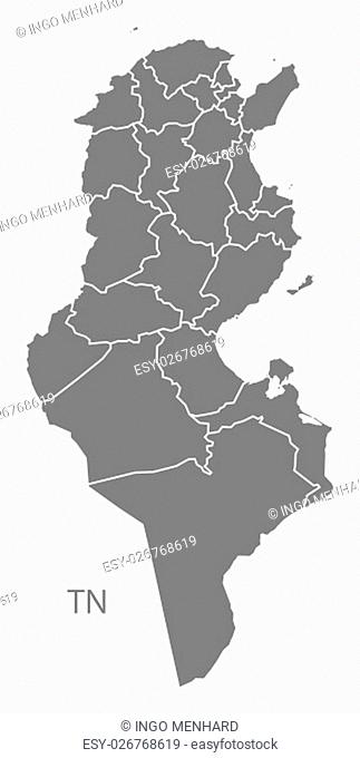 Tunisia governorates Map grey
