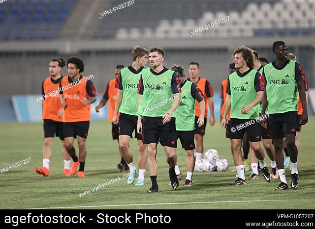 Belgium's players pictured during a training session of the Belgian national soccer team the Red Devils, at the Al Yarmouk Club, in Kuwait City, Kuwait