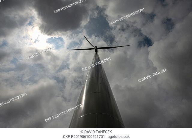 A wind turbine is seen near Zlata Olesnice, Hradec Kralove Region, Czech Republic, on June 7, 2019. (CTK Photo/David Tanecek)