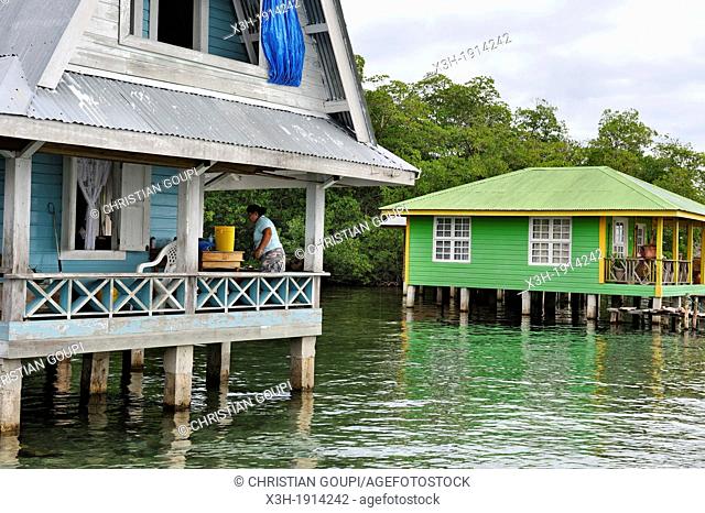house on stilts at Cayo Coral, southern headland of Bastimentos Island, Bocas del Toro Archipelago, Republic of Panama, Central America
