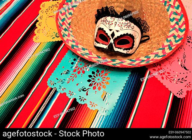 Mexico poncho sombrero skull background fiesta cinco de mayo decoration bunting flag