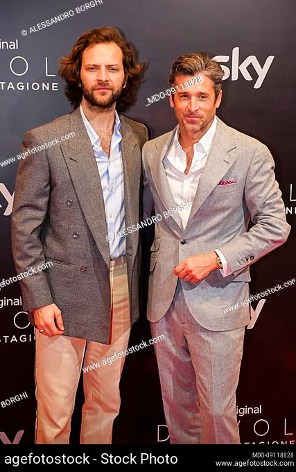 Italian actor Alessandro Borghi and American actor Patrick Dempsey during the photocall for the press presentation of the second season of Devils