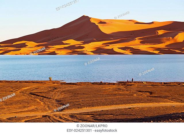sunshine in the lake  desert  morocco sand and   dune