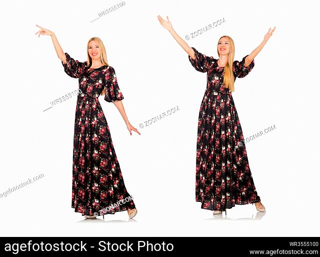 Pretty woman in romantic dress isolated on white