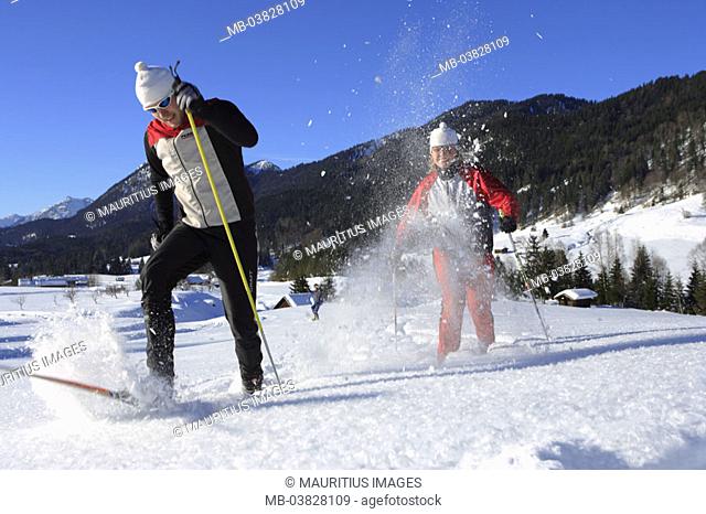 couple, cross-country ski, powder snow,    Series, northern, skiing, ski, cross-country skier, ski poles, long-running, sport, winter sport