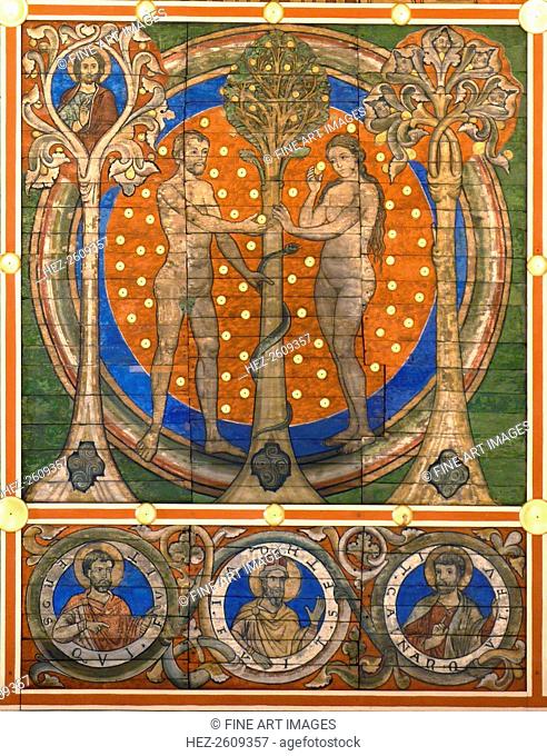 dam and Eve. Detail of the painted wooden ceiling of the St. Michael's Church, Hildesheim, ca 1230. Artist: Master of Lower Saxony (active ca. 1230)