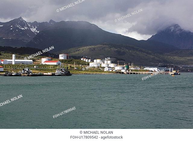 The navy pier and town fuel depot in Ushuaia, Argentina - the self-proclaimed southernmost city in the world