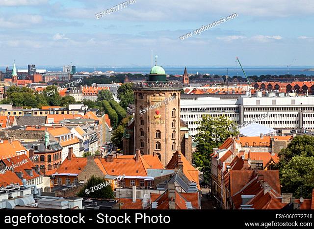 Copenhagen, Denmark - August 15, 2016: Aerial view of the Round Tower in the city center