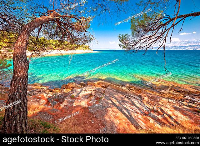 Amazing turquoise stone beach on Brac island view, archipelago of Dalmatia, Croatia