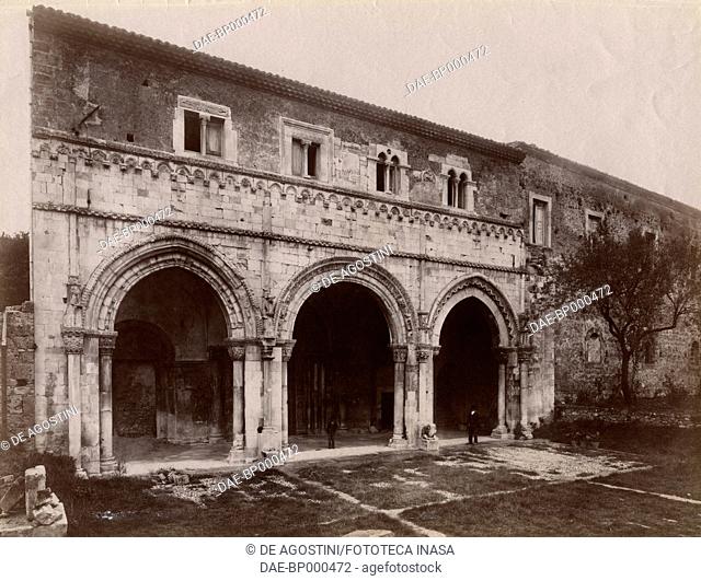 Facade of the Abbey of St Clement in Casauria, Abruzzo, Italy, photograph from Istituto Italiano d'Arti Grafiche, Bergamo, 1905-1910