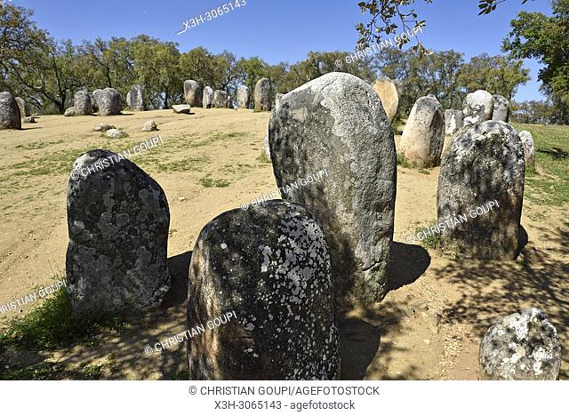 Cromlech of the Almendres (Cromeleque dos Almendres), near Evora, Alentejo region, Portugal, southwertern Europe