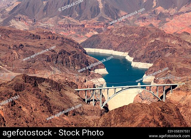 View of the Hoover dam and bridge on the boder of Arizona/Nevada