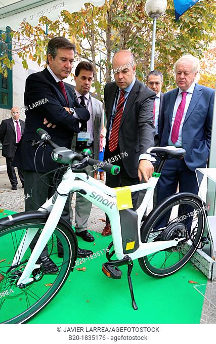 The Minister of Industry of the Basque Government Bernabe Unda in the Congress Green Cars, Research electric bicycle, Vitoria Gasteiz, Araba, Basque Country