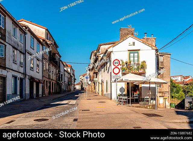 Santiago de Compostela, Spain - July 18, 2020: San Pedro Street in historical centre of Santiago de Compostela