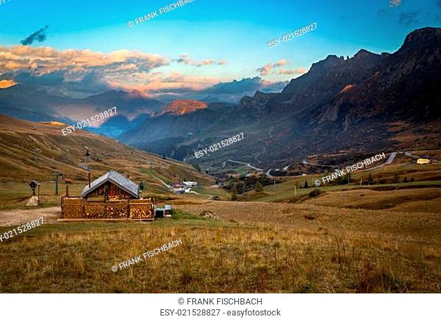 Alpine hot in Alps, Dolomites, Passo Pordoi, Italy