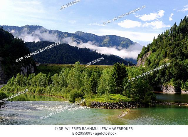 Isar River and Sylvenstein Dam, Toelzer Land, Isarwinkel, Upper Bavaria, Bavaria, Germany, Europe