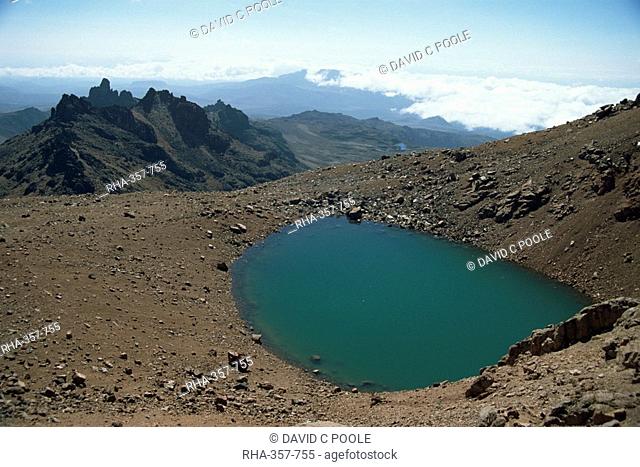 Mount Kenya Tarn with Gorges Valley in the background, Kenya, East Africa, Africa