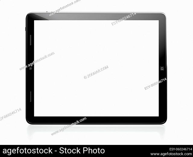 Tablet computer with white blank screen isolated on white background