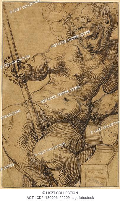 Nude Warrior (Mars?) Leaning over a Volute (recto); Nude Child Playing with a Viola (verso); Toussaint Dubreuil (French, 1558