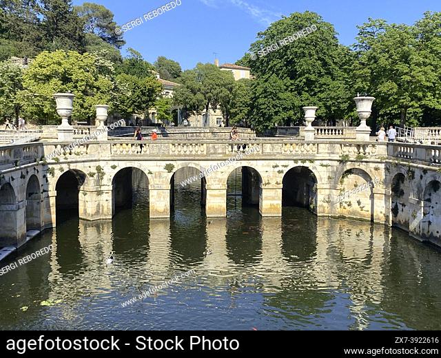 Les Jardins de la Fontaine, the channel with the water jet in Nimes, Gard Department, Languedoc-Roussilon, France