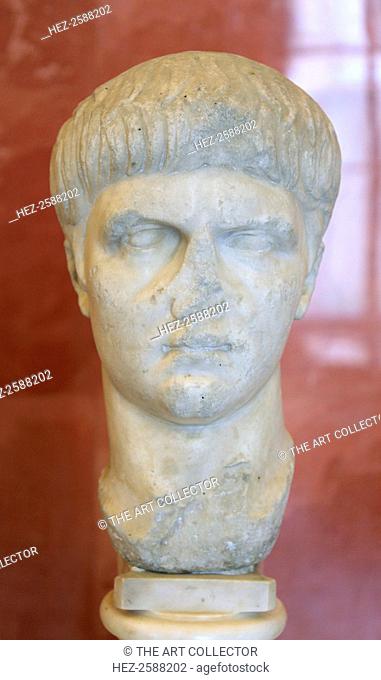 Portrait bust of the Roman Emperor Nero as a youth, mid 1st century. Nero (37-68) became Emperor of Rome in 54. Tyrannical, debauched and extravagant