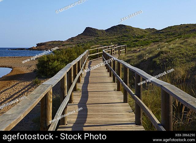 Footbridge at Platja de Binimel. lÃ , Menorca, Balearic Islands, Spain