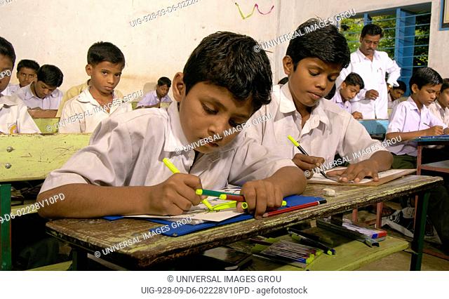 Boys In Classroom Of School At Ralegan Siddhi Near Pune, Maharashtra, India