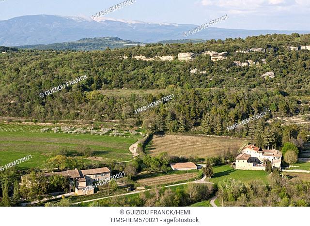 France, Vaucluse, Venasque, labeled Les Plus Beaux Villages de France The Most Beautiful Villages of France, view over the Mount Ventoux from the village