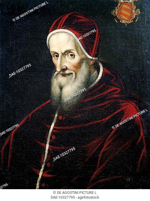Portrait of Antonio Ghisleri (Bosco Marengo, 1504-Rome, 1572), Pope Pius V from 1566, painting.  Versailles, Château De Versailles