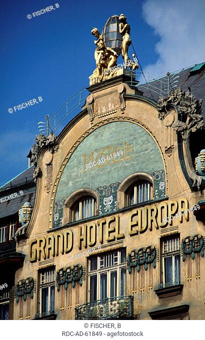 Jugendstil house front of Grand Hotel Europa Wenceslas Square Prague Czechia