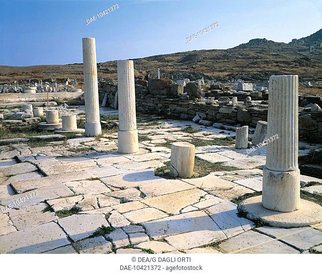 Greece - Cyclades Islands - Delos (UNESCO World Heritage List 1990). House of the Naxians, from the mid-6th century b.C