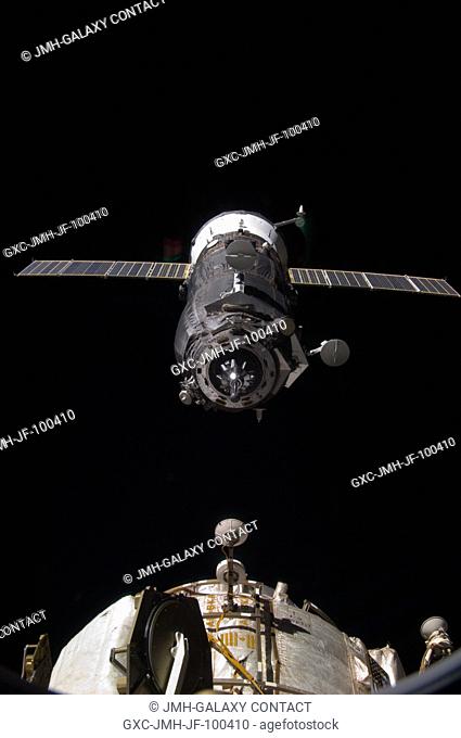 An unpiloted ISS Progress resupply vehicle approaches the International Space Station, carrying 1, 653 pounds of propellant, 110 pounds of oxygen