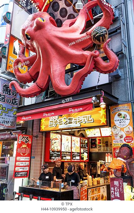 Japan, Honshu, Kansai, Osaka, Namba, Dotombori Street, Takoyaki Restaurant