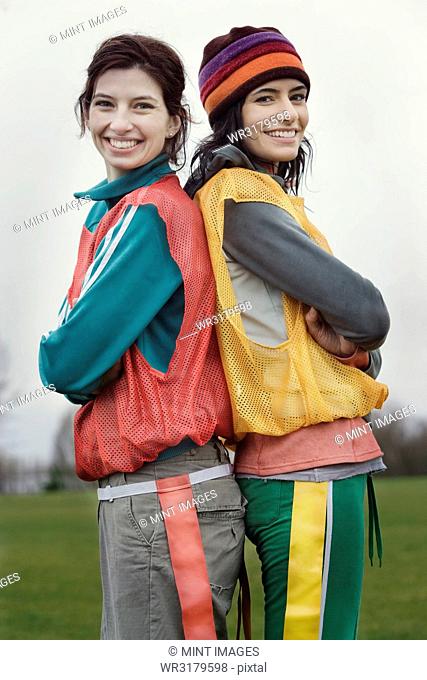 Portrait of two Caucasian women who play sports outside in the winter