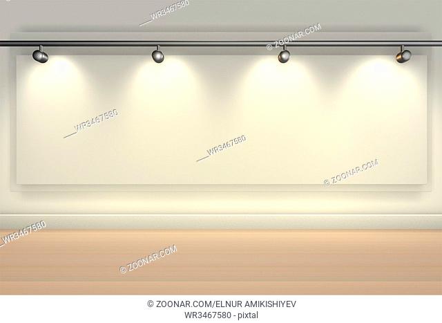 Wall brightly lit with spotlights and blank copy space for message