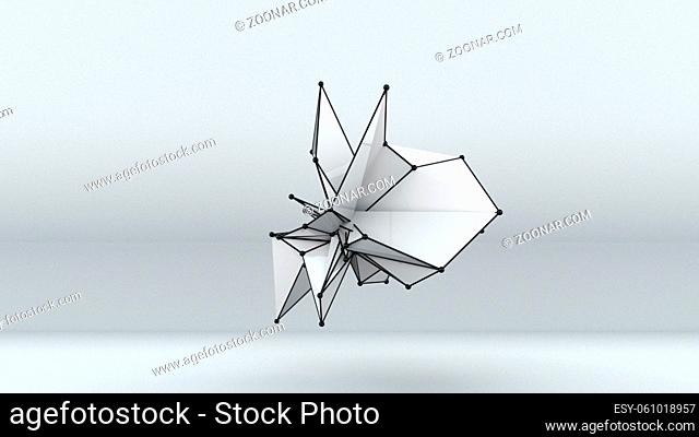 3D rendering fractal shape on white, computer generated abstract asymmetric backdrop