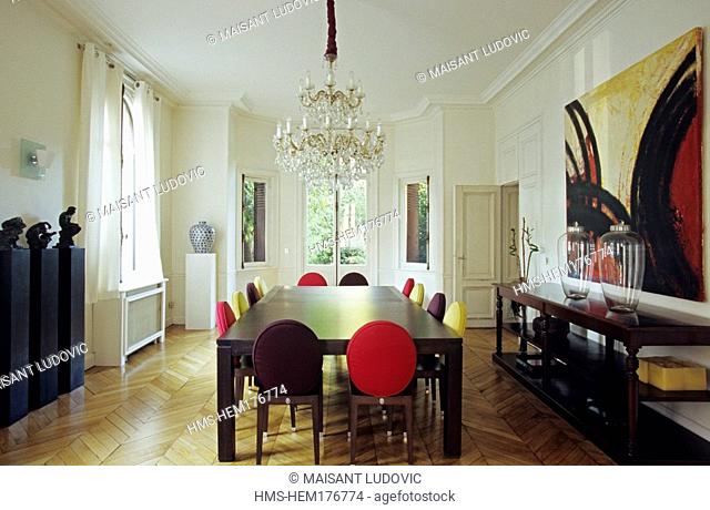 France, Nord, Lille, livingroom of the La Maison Caree design bed & breakfast
