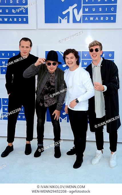 Lukas Graham (Magnus Larsson, Kasper Daugaard, Lukas Forchhammer and Mark Falgren) attending the MTV Video Music Awards 2016 at the Madison Square Garden in New...